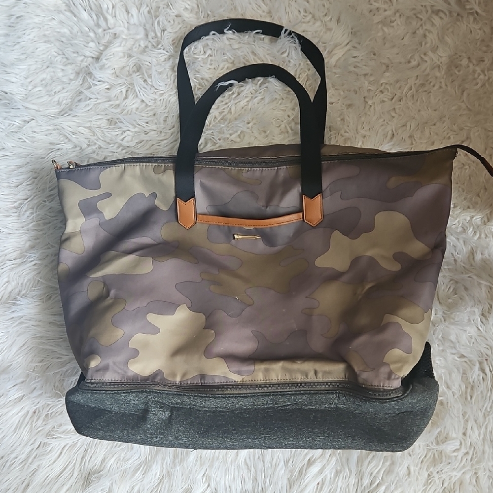 Camouflage Tote with Black and Tan Accents